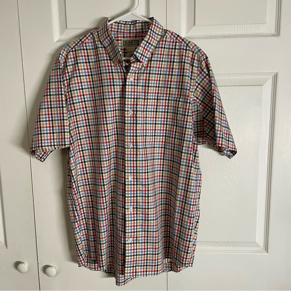 Duluth Trading Co. Men’s Large Trim Fit Short Sleeve Plaid Button Down Shirt